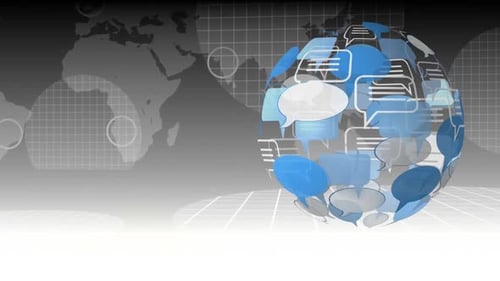 Message bubble icon and world map