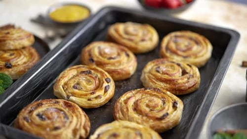Delicious Fresh Baked Pastries on Baking Tray