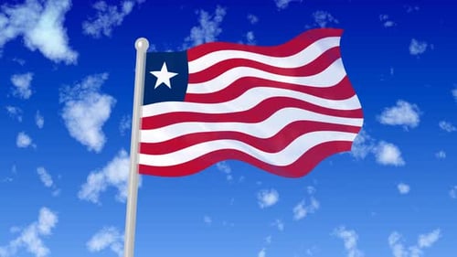 Liberia National Flag Waving with Blue Sky Background