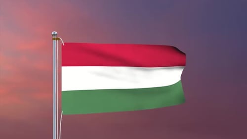 Realistic Waving Hungarian Flag on Pole in 3D Animation