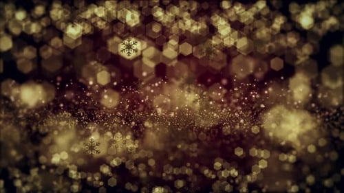 Festive Golden Glitter Bokeh with Falling Snowflakes Background