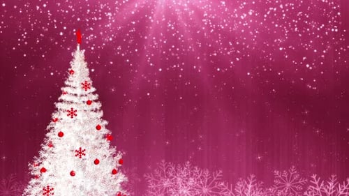 Elegant Pink Christmas Tree Background with Sparkling Snowflakes