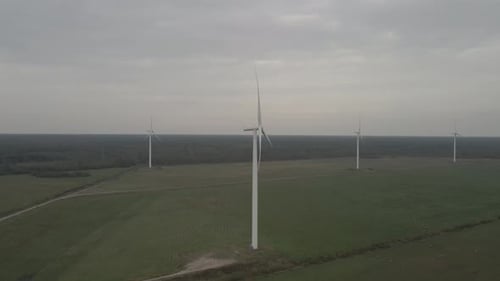 Wind Turbines in Rural Landscape Aerial View