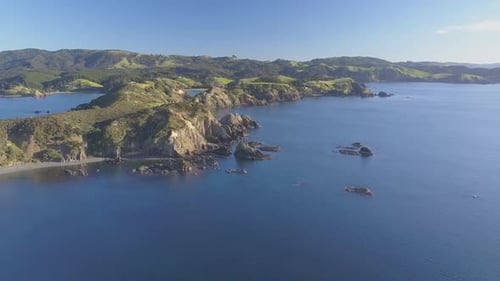 Aerial footage of typical New Zealand shoreline