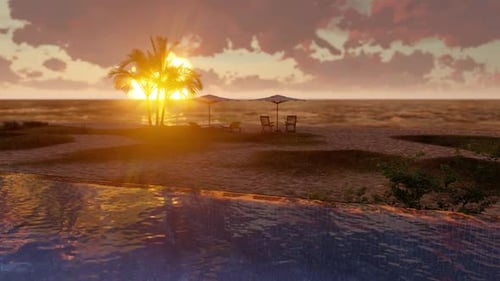 Sonnenuntergang am Strand, Pool