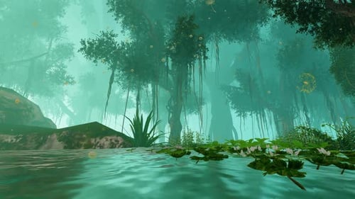 Misty Swamp Forest Background Animation with Glowing Particles
