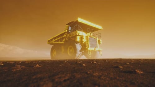 Large Mining Dump Truck in Dusty Industrial Environment 3D Animation