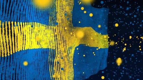 Waving Digital Particle Flag of Sweden Animation