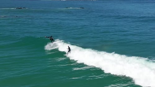 Surfers Riding Waves on Sunny Ocean Day