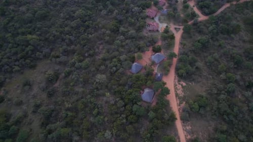 small remote village amidst african wilderness. Bird eyes view
