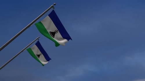 Lesotho Flags In The Blue Sky - 4K