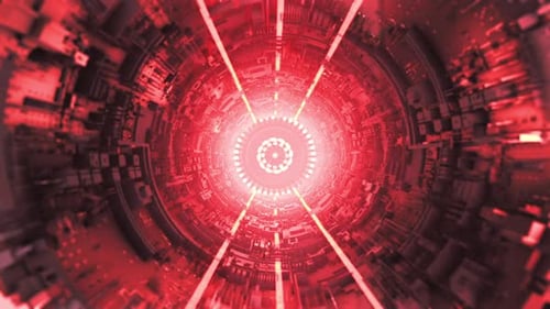 Futuristic Red Light Technology Tunnel Loop