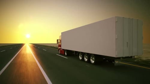 Truck with a trailer on the international highway. Loopable animation. HD