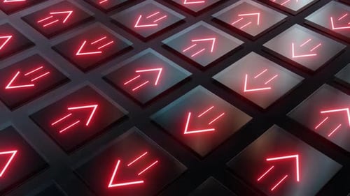 Digital Grid of Glowing Red Arrows Background