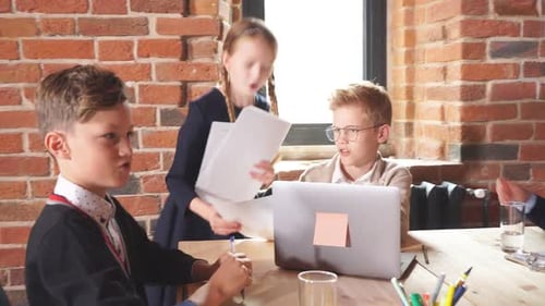 Children Dressed in Business Clothes Meeting