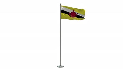 Brunei 3D Illustration Of The Waving flag On Long Pole With Alpha