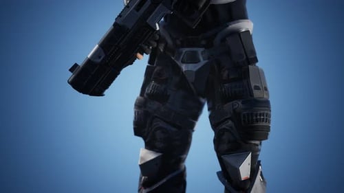 Soldat futuriste en armure d'acier avec le pistolet Cyber Punk