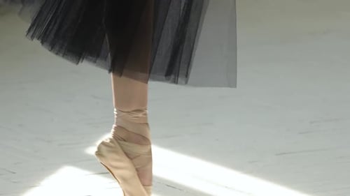 Ballerina Practicing Ballet Moves in Sunlit Studio