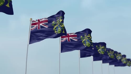 Pitcairn Islands Flag Waving in Wind Against Blue Sky