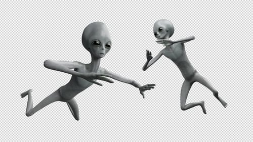 Animated Grey Alien Creature Floating Motion Graphic