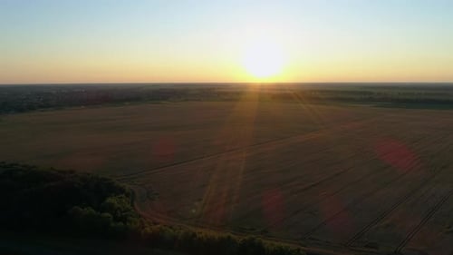 Aerial View Over a Wheat Field During Sunset Beautiful Summer Landscape Sun