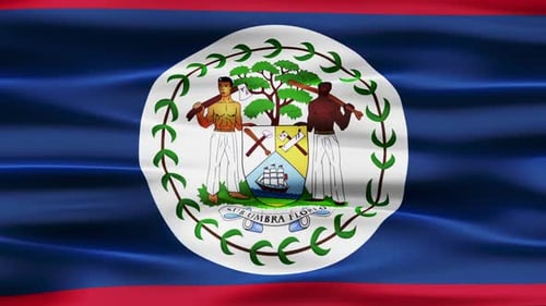 Waving Belize National Flag with Coat of Arms Animation