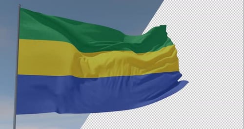 Gabon National Flag Waving in Realistic Fabric Motion