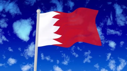 Waving Bahrain Flag Against Blue Sky