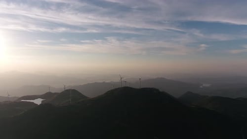 Wind Turbines in mountain during sunset