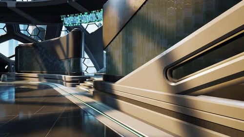 Futuristic Modern Office Building Interior in Urban City