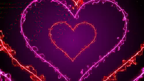 Colorful Electric Neon Heart Particles Tunnel Abstract Romantic Valentine Seamles Loop 4K.