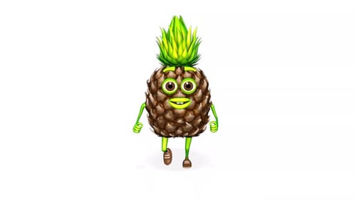 3d Cartoon Pineapple Runs Loop On White Background