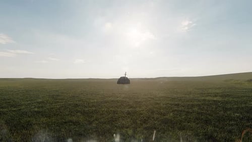 Legendary Sword Rises from Stone in Grassy Field