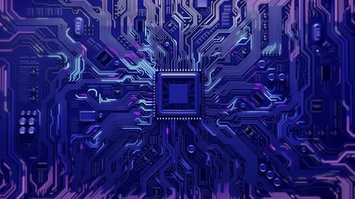 Futuristic Circuit Board with Glowing Data Flow Animation