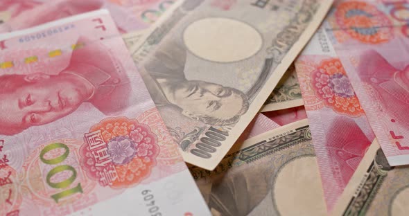 Chinese RMB and Japanese Yen banknote, Stock Footage ft. background ...