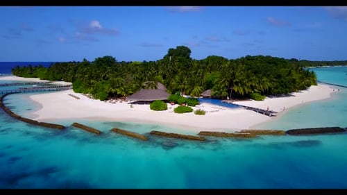 Aerial view seascape of tranquil bay beach journey by shallow sea with white sandy background of a d