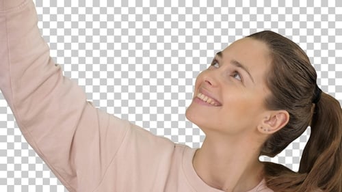 Smiling cheerful blond-haired woman doing selfie, Alpha Channel