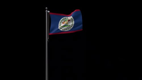 Belize National Flag Waving Seamlessly on Pole