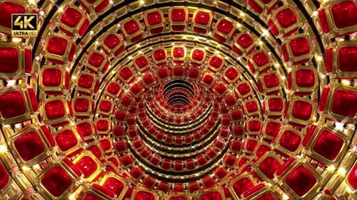 Looping Red and Gold Decorative Gem Tunnel Background