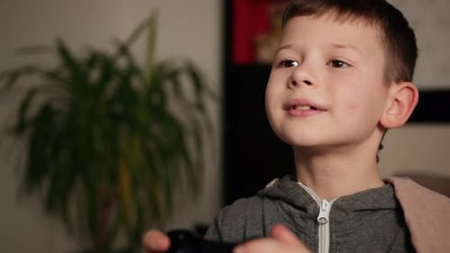 Gaming Video Games Concept Teenage Boy Playing Game with Joystick Enjoying