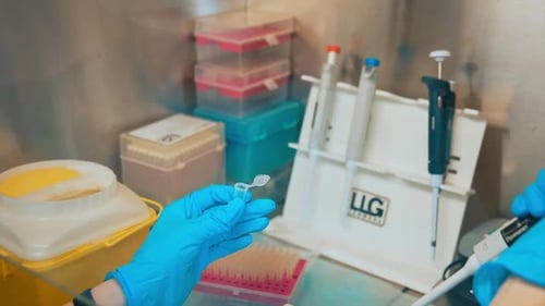 Hand holding test tubes in laboratory. Close up of test tube for taking patient specimen sample