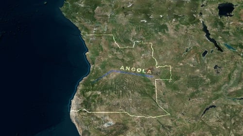 World Map Zoom to Angola Border and Text Reveal