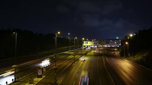 Night Highway with Traffic Streaks of Light
