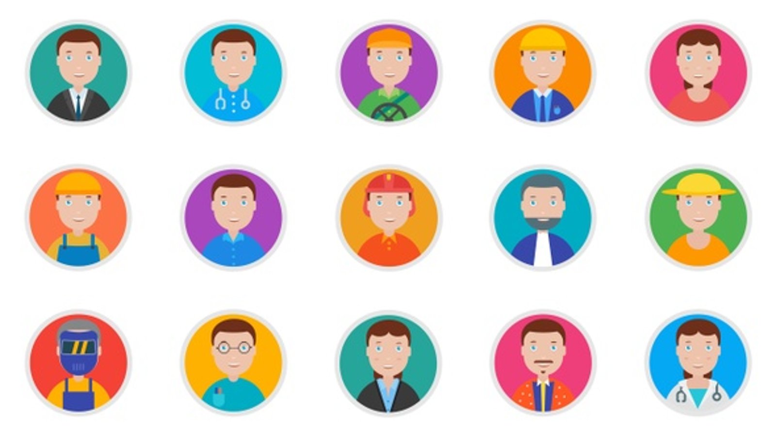 Flat Design Animated Circular Avatars of Diverse Professions, Elements ...