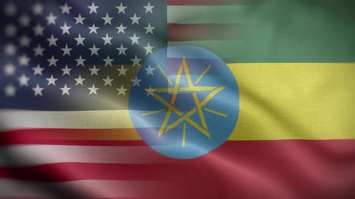 United States and Ethiopia Flag Waving Background Animation