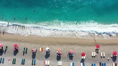 Sandy Beach Top View. Aerial View From Flying Drone