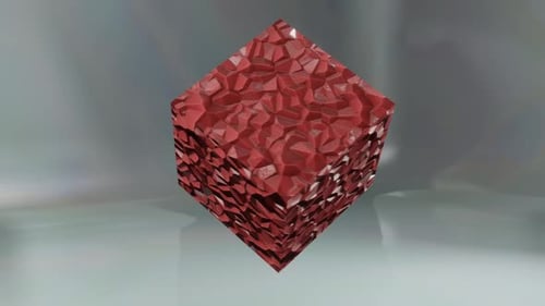 Dynamic Red Fractal Cube Rotating Loop Animation