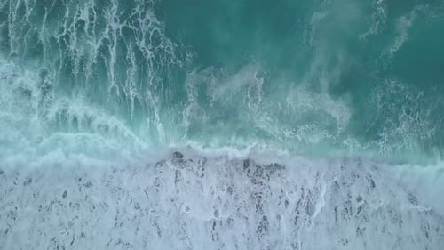 Clean Sea Waves From Bird's Eye View, Ocean Waves Reaching Shore Splashing and Breaking