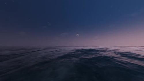 The Sea At Night Panorama With Moon 4k