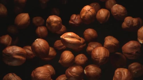 Hazelnuts Pile Close Up on Black Backdrop